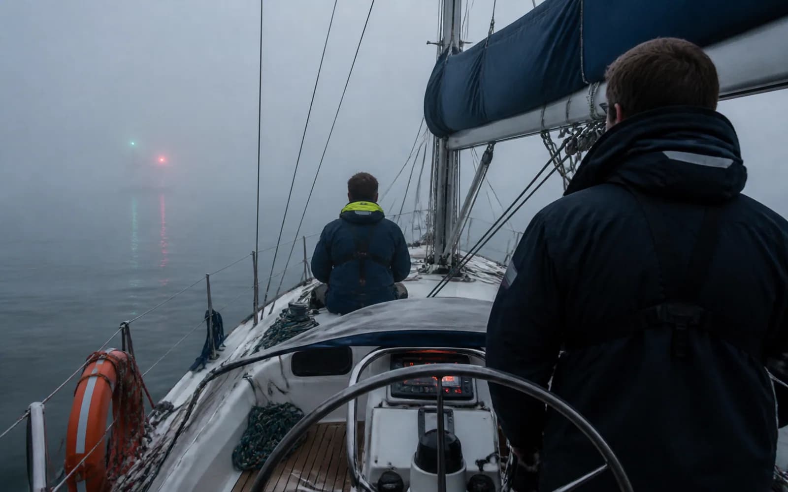 Équipage maintenant une veille attentive dans le brouillard