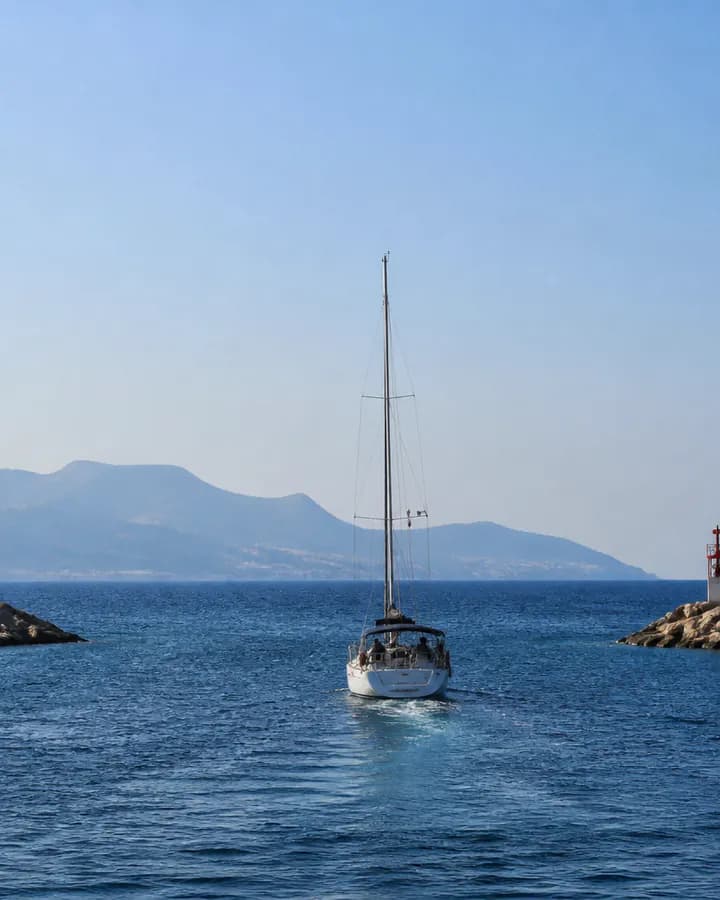 Voilier rejoignant un port abrité lors d’une navigation côtière