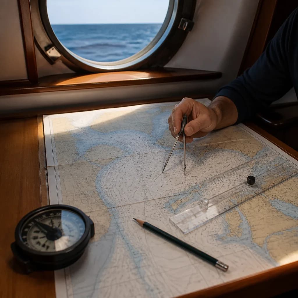 Carte marine et instruments de navigation pour réviser le permis bateau