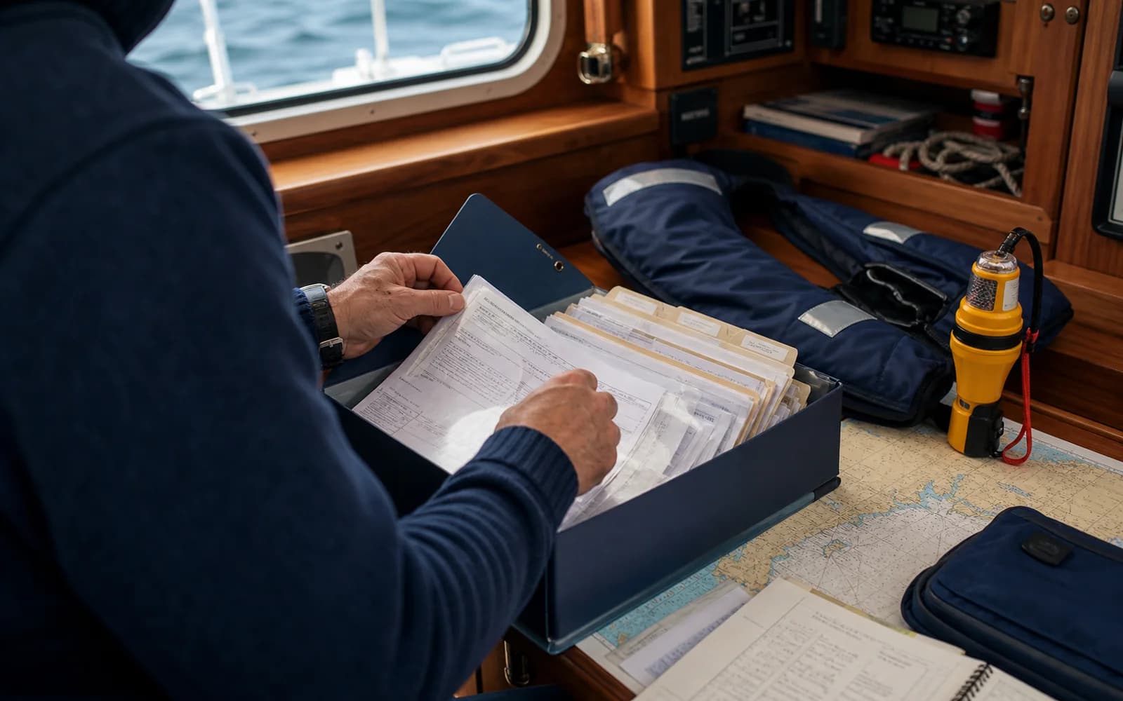 Certificats et justificatifs nautiques classés avec les équipements concernés