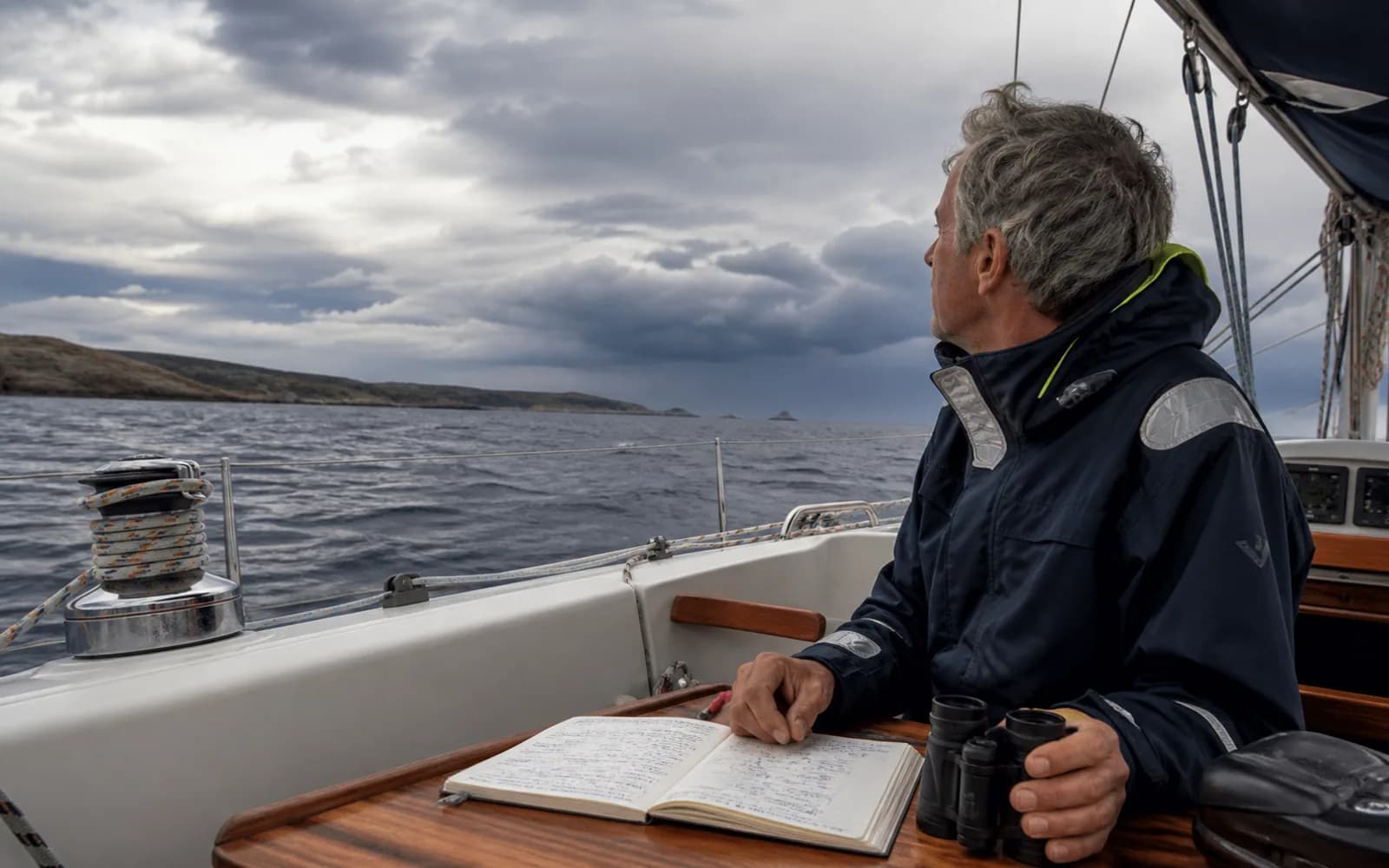Navigateur observant l’évolution des nuages depuis le cockpit
